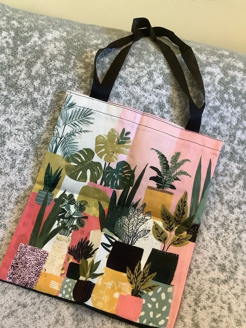Tropical Potted Plants Canvas Tote Bag in Pink and Green NWT 13.50x15.75” - Picture 2 of 14